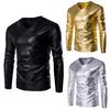 Mens Shiny Wet Look Long Sleeve T-shirt Top Slim Fit V Neck Blouse