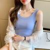 Women's Ice Silk Ribbed Vest: Sleeveless Rayon Base Layer for Spring/Summer Anti-Exposure Wear