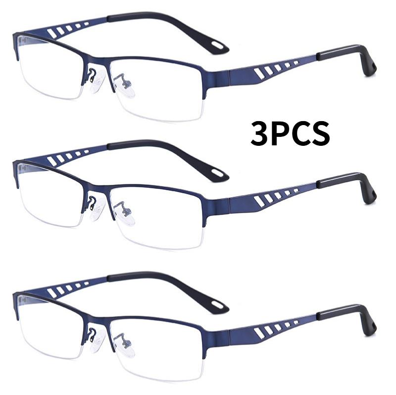 3PCS Anti Blue Reading Glasses Men Half-frame Glasses Business Style Male Eyeglasses for Old People Glasses with Grade
