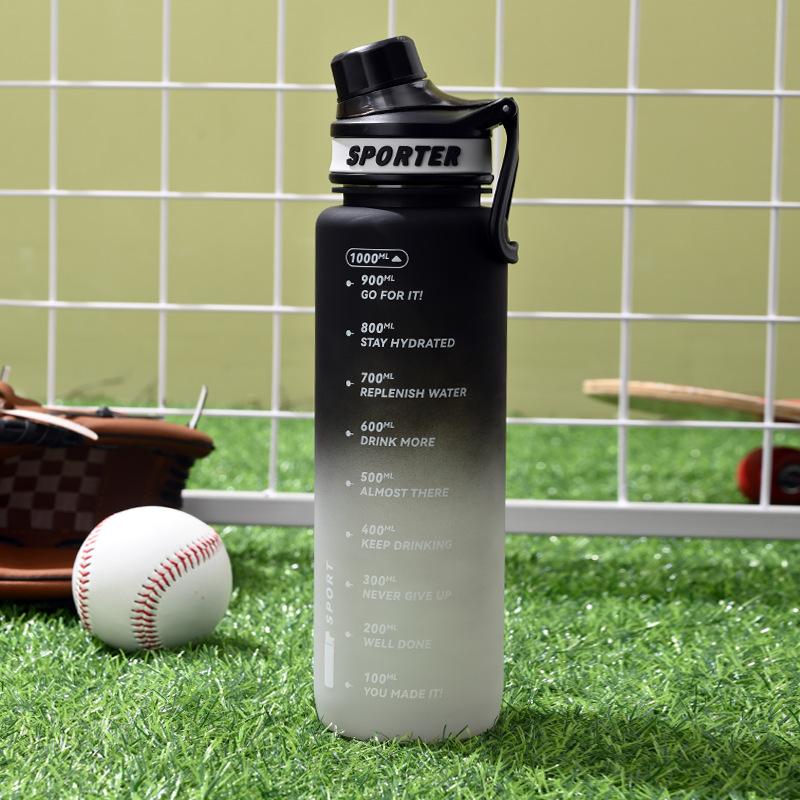 1000ML Large Capacity Sports Water Bottle with Time Marker Outdoor Travel Gym Fitness Jugs Leakproof Plastic Bottles Drinking