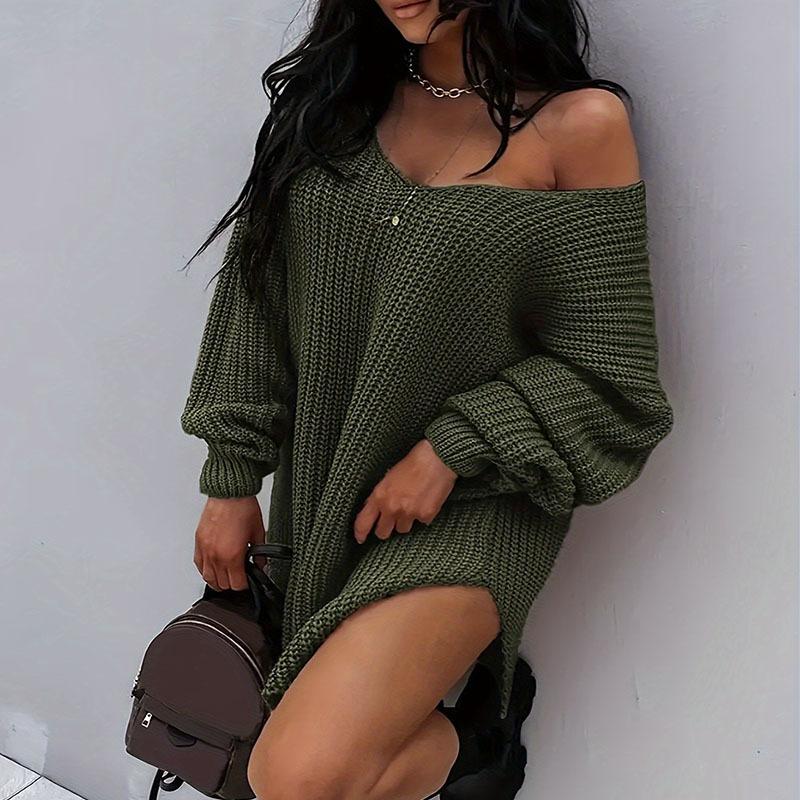 Women's Autumn and Winter Plus Size Slouchy V-Neck Knit Sweater