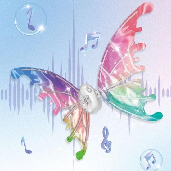 Electric Light Up Flapping Butterfly Wings for Kids LED Glowing Angel Fairy Costume with Music Halloween Christmas Party Prop