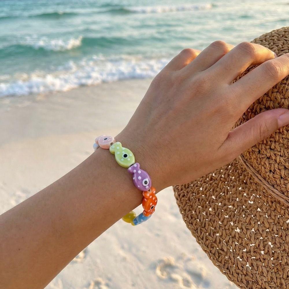elastic rope Small Fish Bracelet Boho Bohemian Beach Jewelry Ceramic Beads Bracelet  Jewelry Gifts