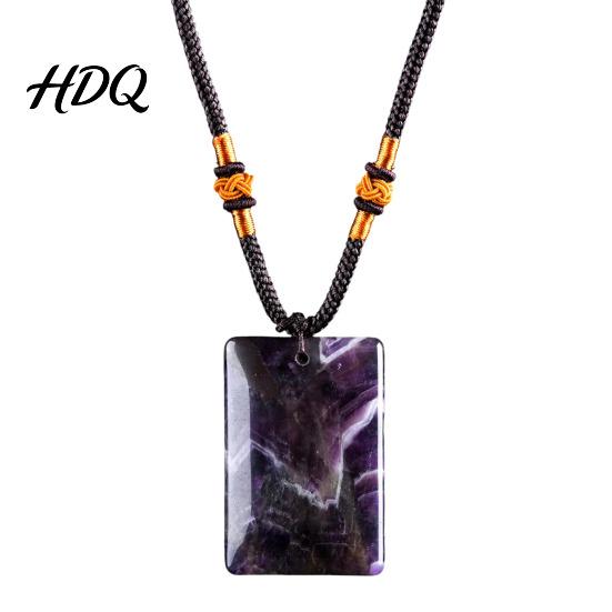 Healing Energy Stone Necklace Natural Crystal Pendant Necklace with Adjustable Polished Braided Rope Fake Gemstone Jewelry for Men Women