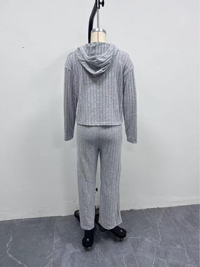 2026 European & American Women's Casual Knit Stripe Hoodie Set