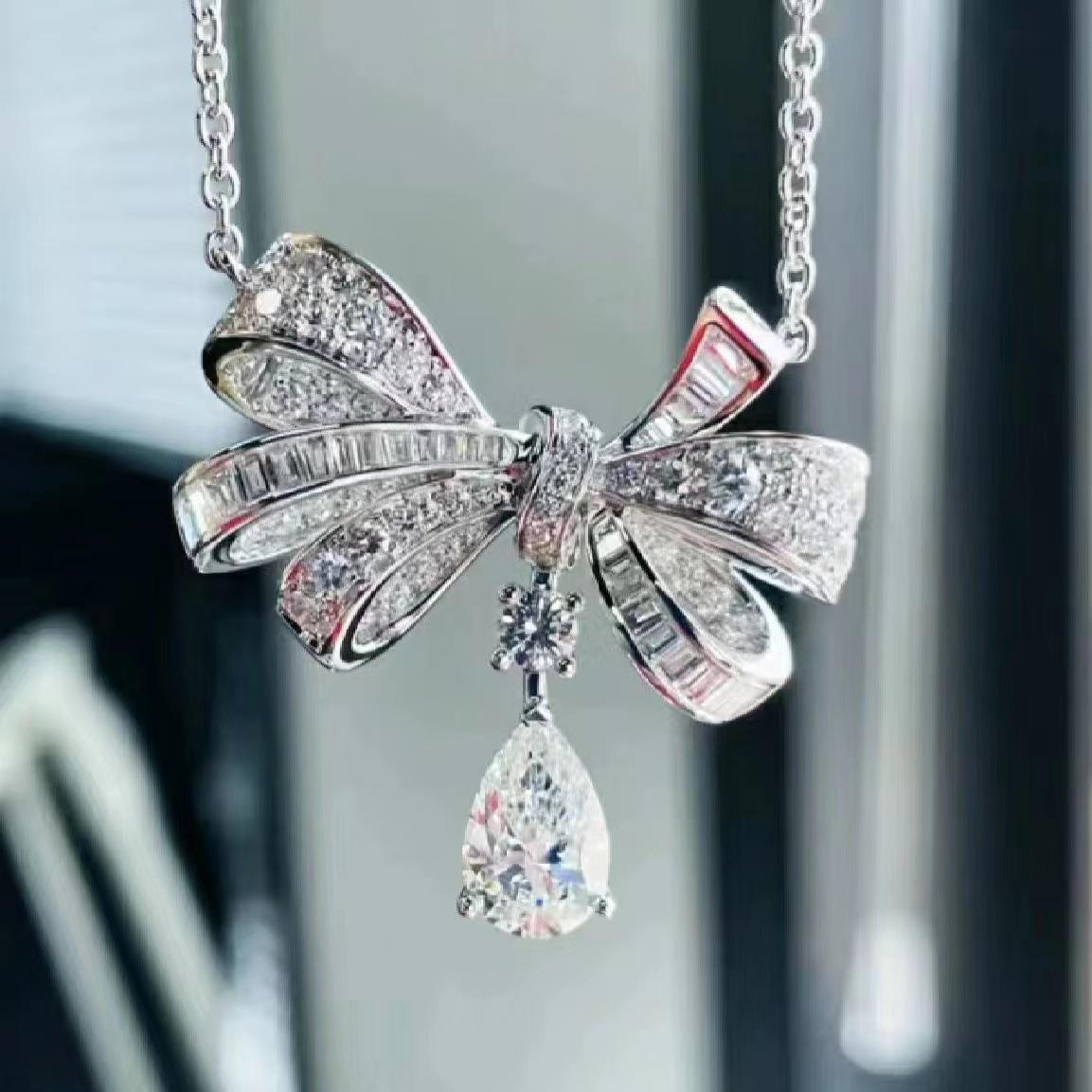 

Zircon Bow Pendant Water Drop Necklace for Women - Autumn/Winter Collection