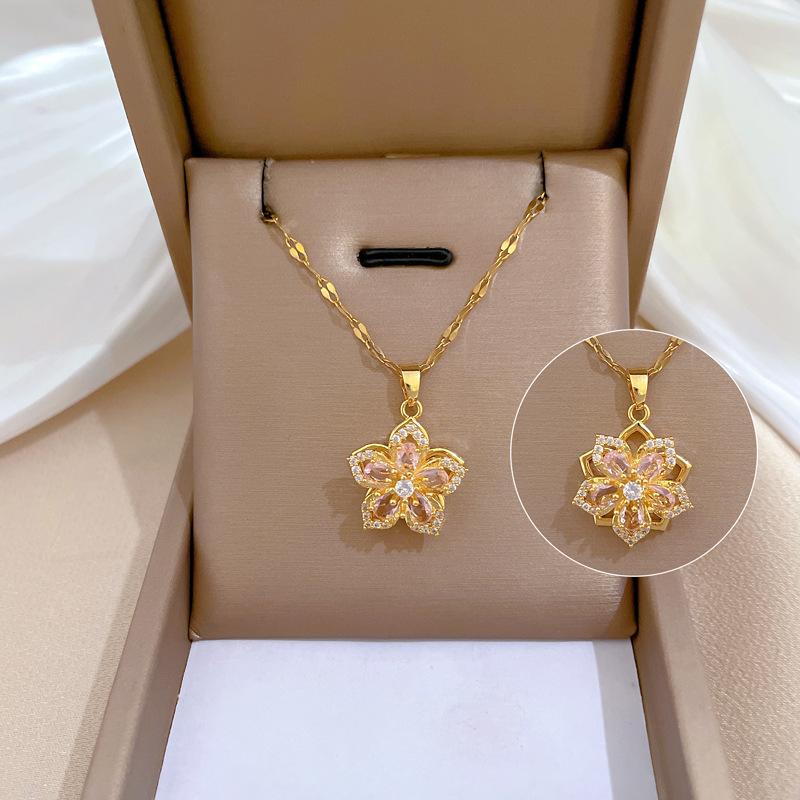 

Модные ожерелья из нержавеющей стали золотого цвета для женщин, модные циркониевые цветы, кулон, ожерелье, ювелирные изделия, аксессуары для пар