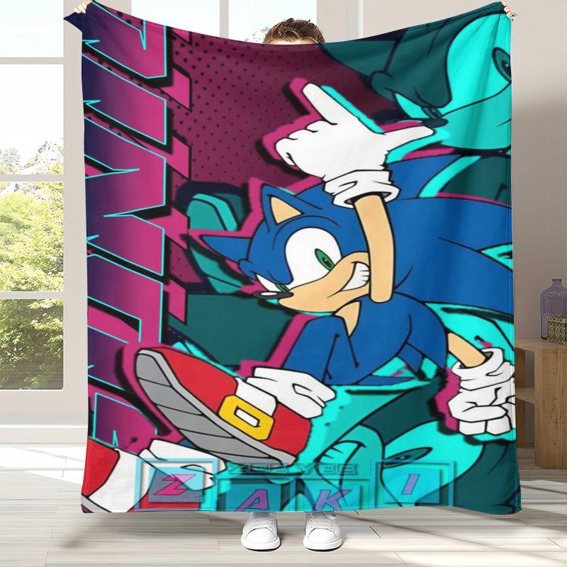 Retro S-Sonic Cartoon Game Flannel Blanket,Ultra Soft Warm Plush Throw for Home Bedroom Bed Sofa Cover Camping Picnic Gift
