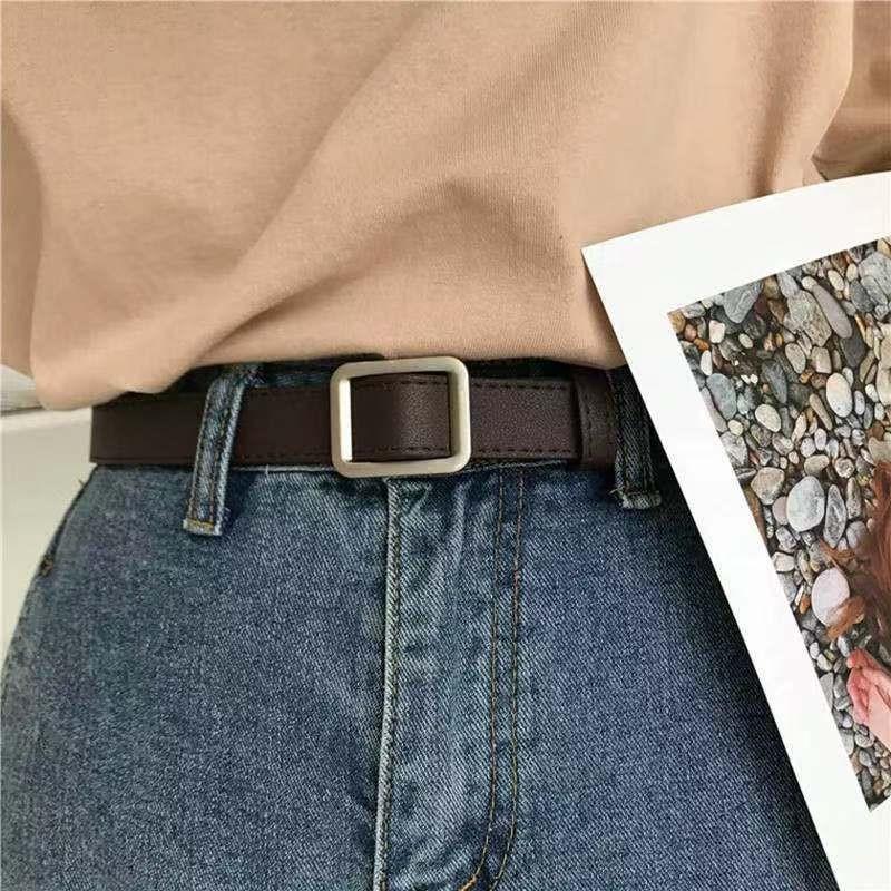 

Korean Fashionable No Hole Womens Denim Jeans Featuring Elegant Pu Belt Design No Hole Coffee
