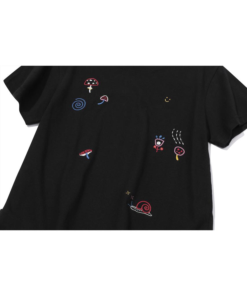 CPGN STUDIO Mushroom Stitch Crop Short Sleeve Tee Black