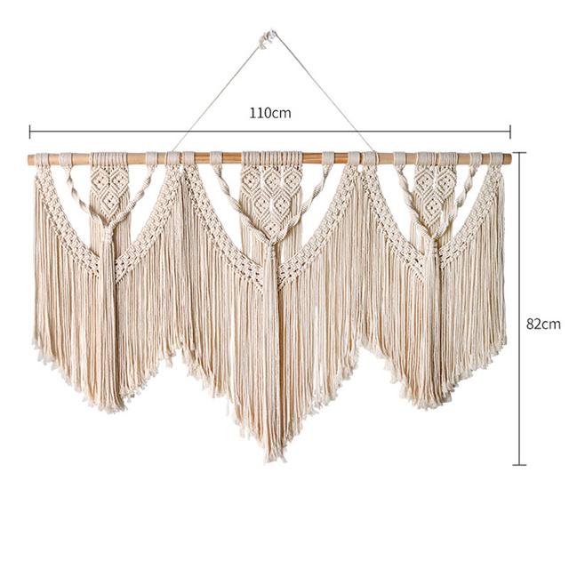 Large Macrame Wall Hanging Tapestry  with  Wooden Stick Hand-Woven Bohemia Tassel Curtain Tapestry Wedding Backgrou Boho Decor