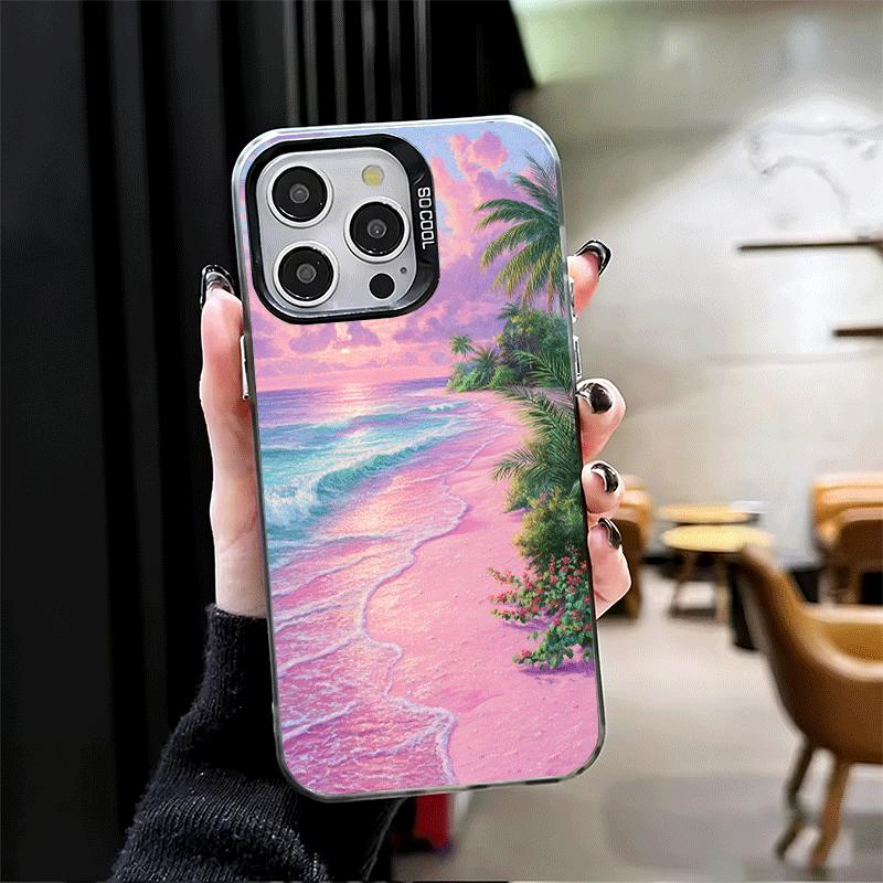 Pink Sunset Beach Dreamy Scenery Shockproof Phone Case for iPhone 17 Air 16 16E 15 Pro Max 14 Plus 13 Mini 12 Back Cover Anti Fa