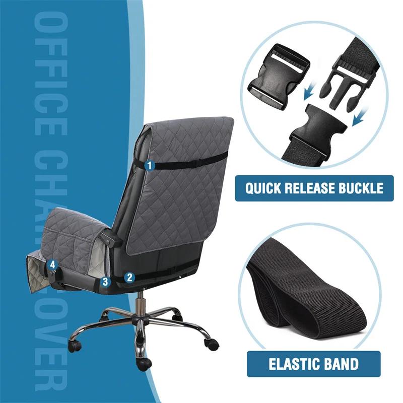 Quilten Bürostuhlbezüge Schmutzabweisende Schreibtisch Computer Sessel Stuhl Überwürfe mit Armlehnenmatte Tasche für Arbeitszimmer Büro