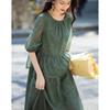DEMANA Vintage Print Faux Two-Piece Ruffle Midi Dress