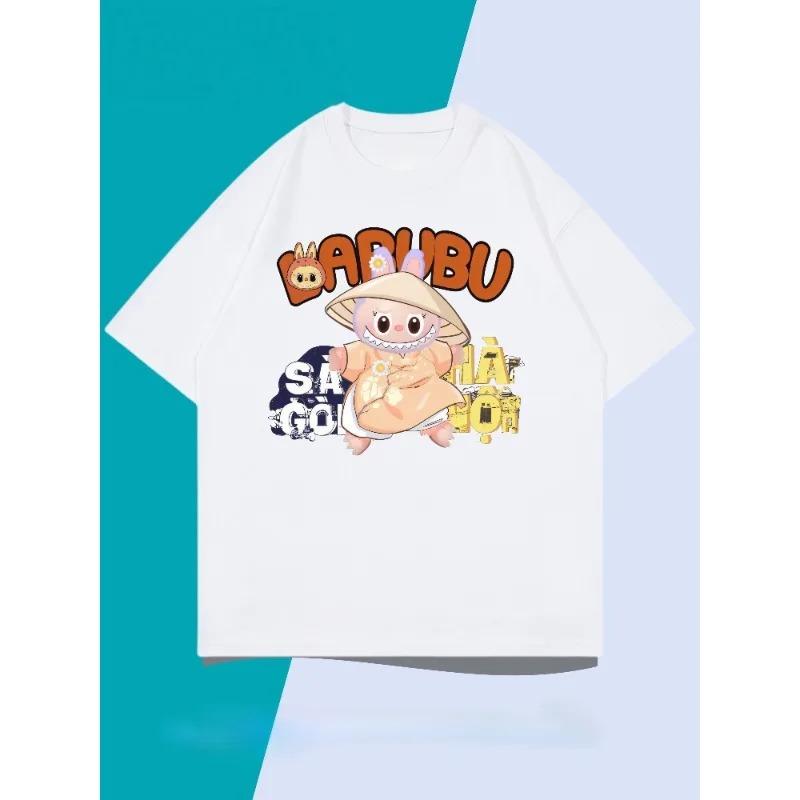 Pánské tričko s krátkým rukávem 2025 Nové letní Labubu Volný top z čisté bavlny Trendy pár LabuBU Anime tričko