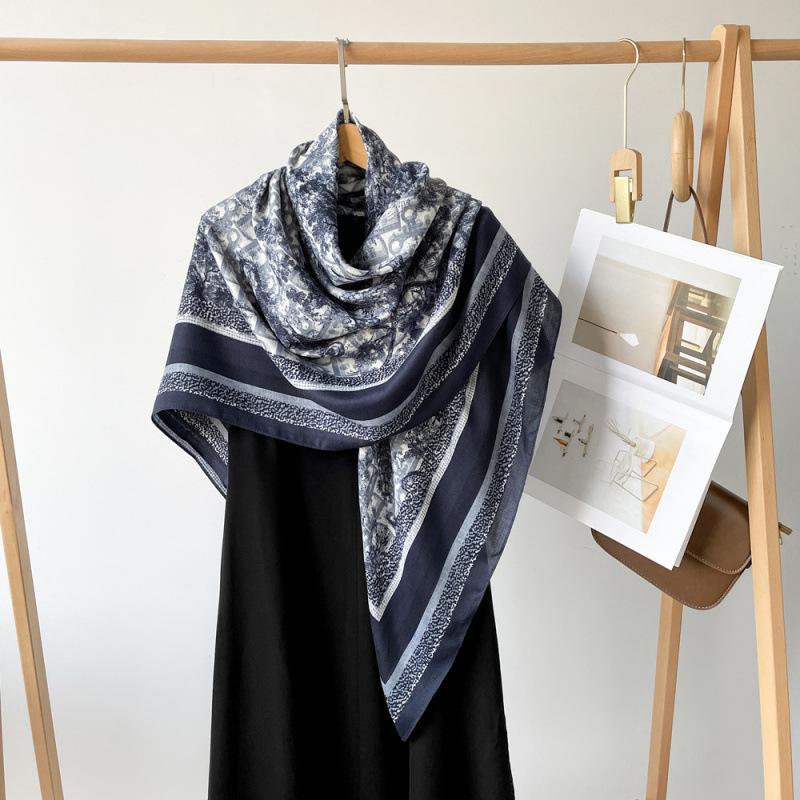 Silk Scarf Big Square Scarf for Women's Spring New High-end Touching Double-sided Digital Printed Shawl Scarf