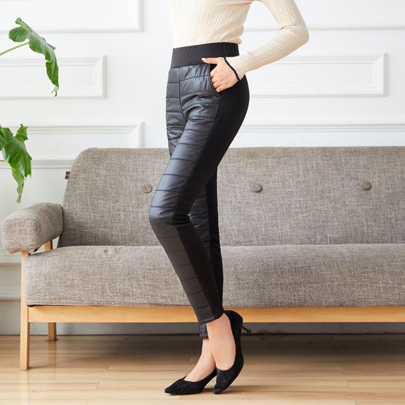 Plus Size Women's Down Cotton Trousers High Waist Winter Warm Pants Outer Wear Plus Velvet Padded Leggings
