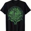 Unisexs Cthulhu Lovecraft Tshirt Green Necronomicon Rune Cthulhu Idol Design with Raccoon Skull Print Fit Cotton Crew Neck Tee