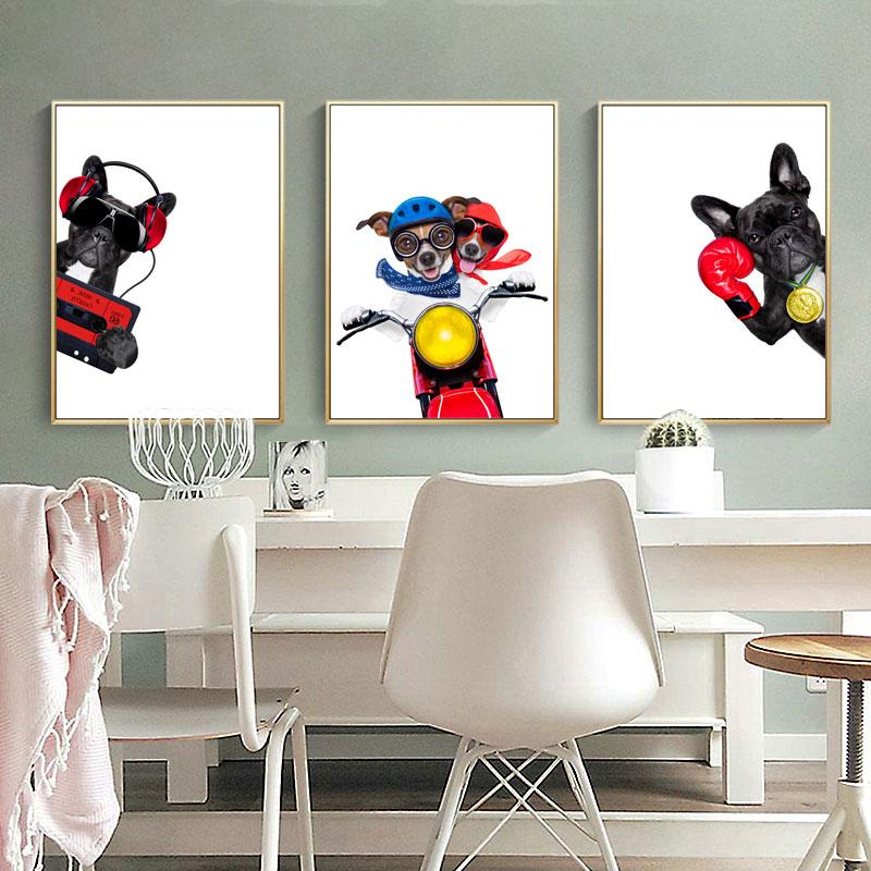 Nordic Style Boxing Dog Canvas No Frame Art Print Painting Poster Funny Cartoon Animal Wall Pictures For Kids Room Decoration