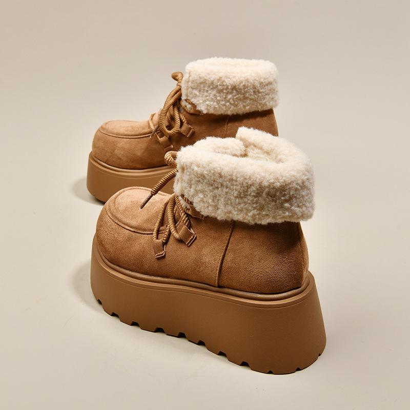 Retro short tube thick-soled snow boots women's winter new 2025 fleece thickened and heightened new thermal cotton shoes