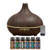 Dark Wood Grain Aromatherapy Diffuser & 6 Essential Oils Set 550ml Ultrasonic Cool Mist Humidifier with 4 Timers 7 Colors Lights
