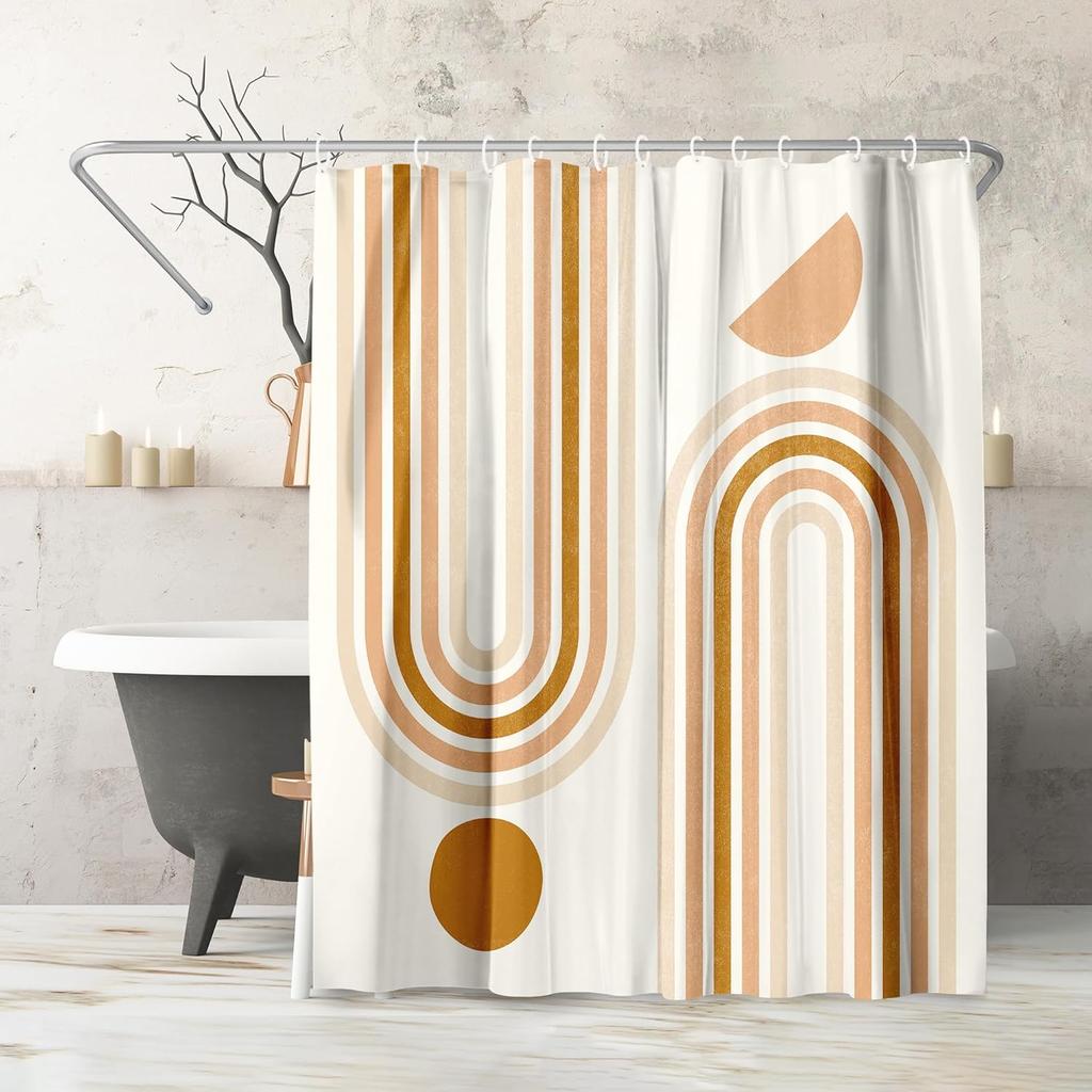 Beach Shower Curtain - Water-Resistant Long Shower Curtain with Coastal Landscape Design - Durable Metal Grommets and 12 Hooks