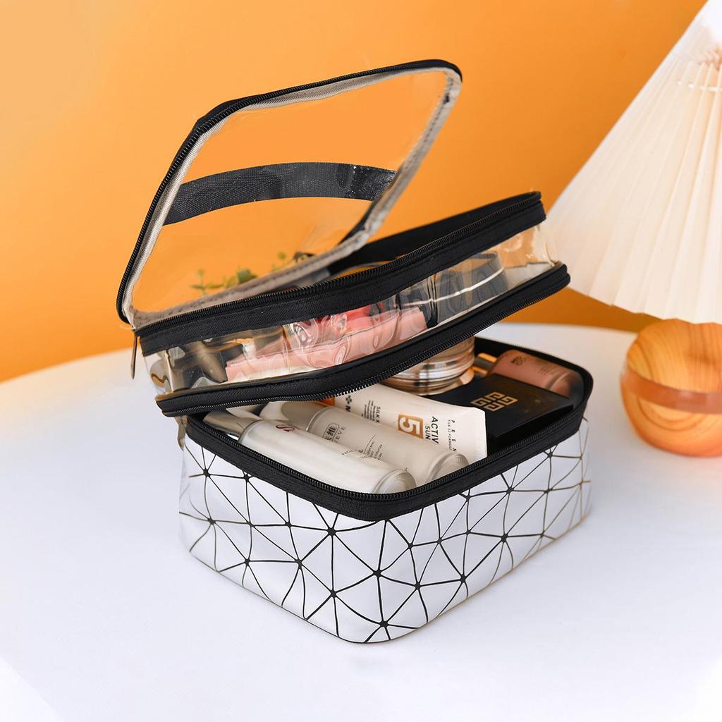 Women's Large PU Leather Double-Layer Makeup and Toiletry Bag - Portable & Multifunctional Lipstick Storage
