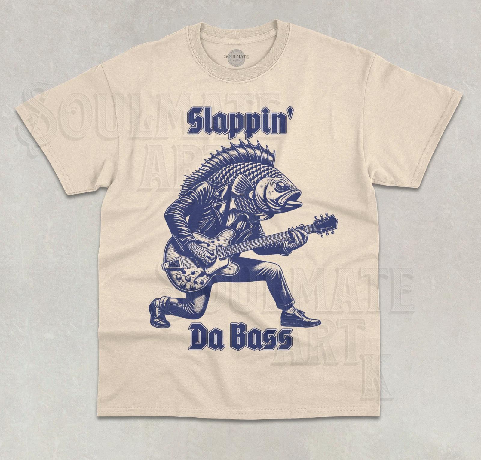 Slappin Da Bass T-Shirt Funny Fish Playing Guitar Meme Joke Unisex Shirt 4XL