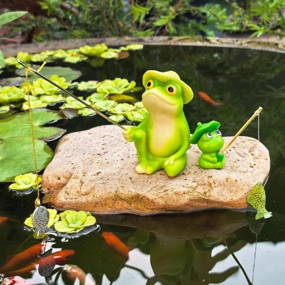 Mini Fishing Decorative Ornaments Fish Tank DIY with Fishing Rod Panda Fishing Ornaments Cartoon Landscaping Ornaments