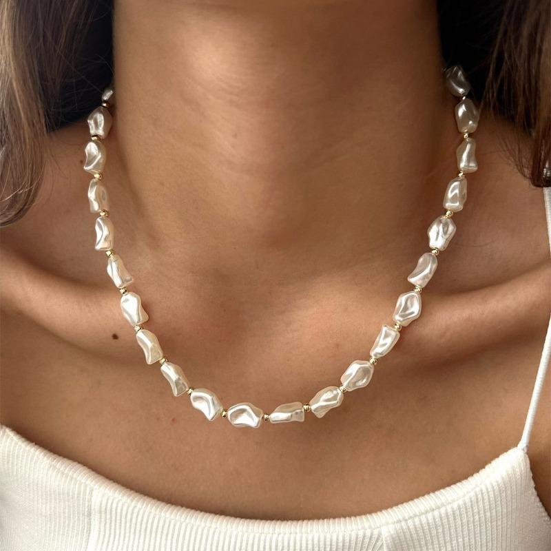 Irregular Imitation Pearl Necklace Jewelry Retro Light Luxury High Sense Stacked Collarbone Chain Jewelry