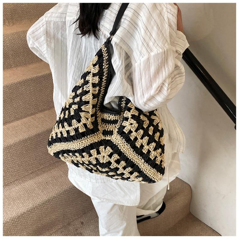 Gewebte Tasche Damen neue trendige Mode Strandurlaub Schultertasche Umhängetasche Eimertasche Strohtasche