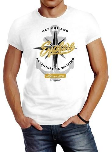 Herren T-Shirt Anker Windrose Nautical Adventure Go out and explore Abenteuer S разноцветный