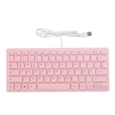 Kleine Kabeltastatur Rosafarben Leise USB 78 Tasten Computertastatur mit Anti-Rutsch-Füßen für Gaming Arbeiten Deutsch