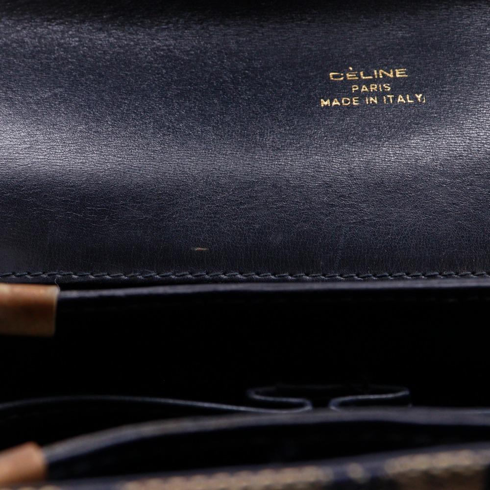 CELINE Old Celine Shoulder Bag Macadam Horse Hardware vintage Navy blue canvas/leather Women Used