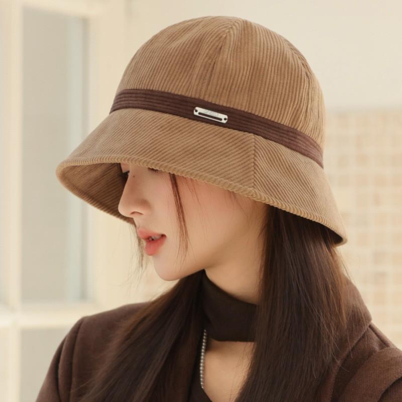 Cotton Corduroy Colorblock Fisherman Hat Women Warm Windproof Bucket Casual Unisex Outdoor Fall Winter