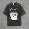 Washed Cotton Horror Manga Graphic T-Shirt Retro Spooky Anime Print Tee Casual Loose Short Sleeve for