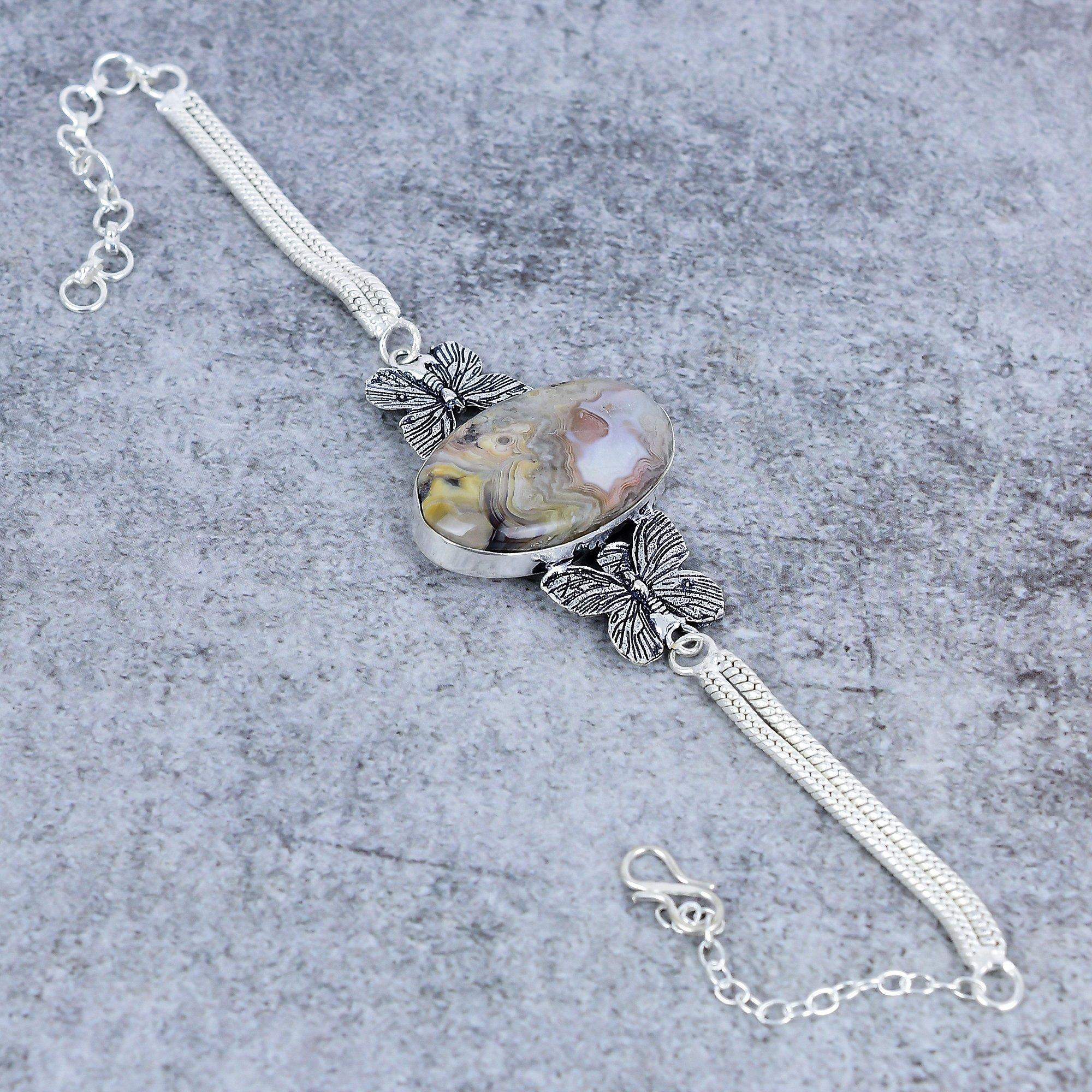 

Crazy Lace Agate Gemstone Handmade 925 Sterling Silver Bracelet 7-8 M-2738