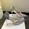 Zapatos de tacón alto de aguja con punta puntiaguda para mujer, de moda, sexys, de cristal, para fiesta, boda, de ante, de diseñador, para oficina y trabajo.