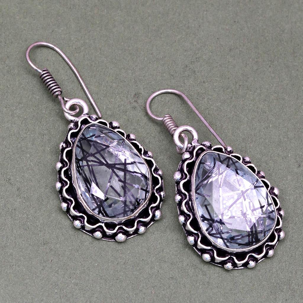 Black Rutile Set  Pendant  Jewelry Earring 18-20'' Gemstone Handmade