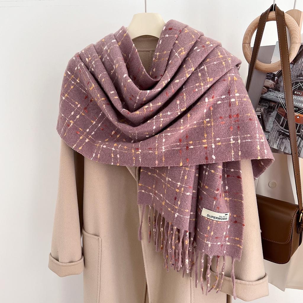 Korean version of the new atmosphere imitation cashmere plaid fringed scarf, men's and women's autumn and winter velvet thickened warm scarf