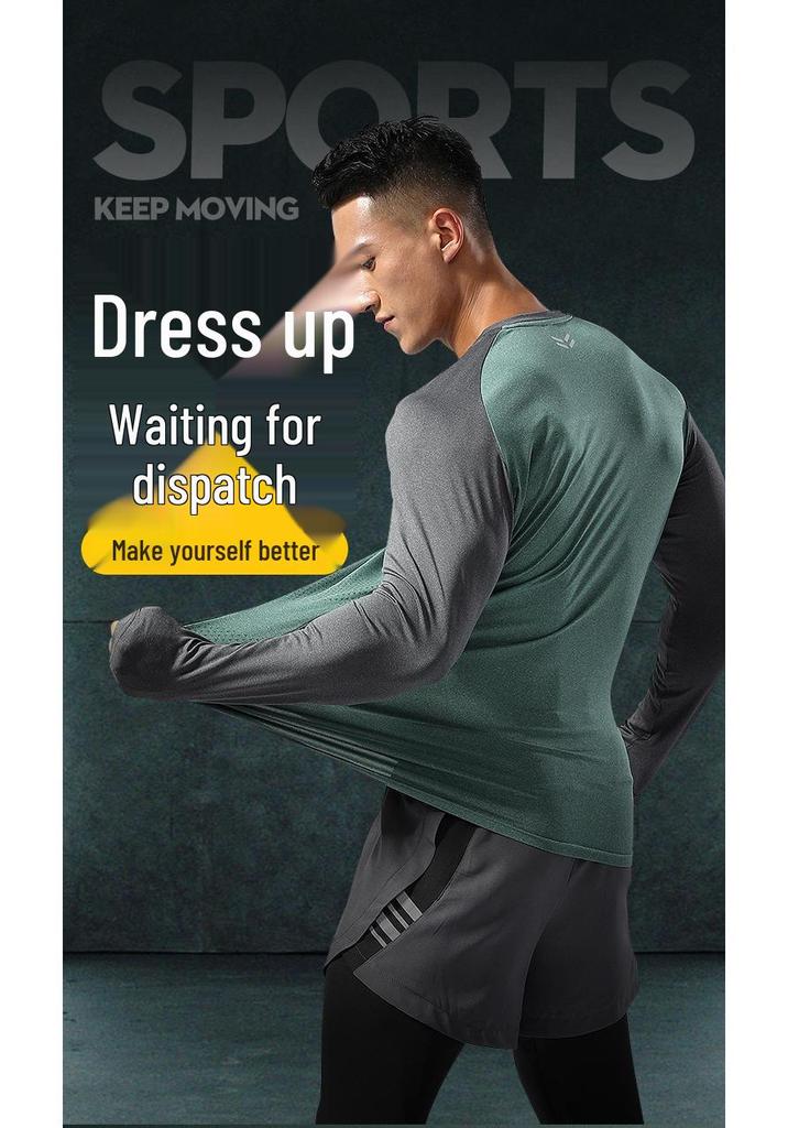 Men's Quick Dry Long Sleeve High Elastic Training Top for Running - Breathable & Round Neck