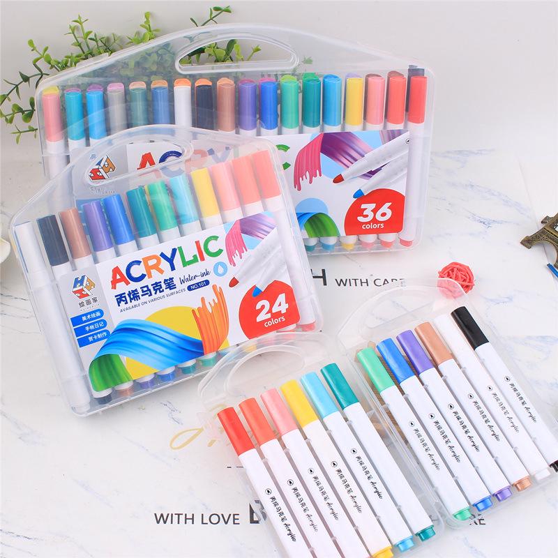 Acryl-Marker Stift Set - 12, 24 oder 48 Farben für Stoff, Keramik und Holz, Wasserdichte Farbe Stifte