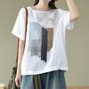 Summer Women's Artistic Retro Short Sleeve Shirt Loose Slimming Casual Print Top Trendy Round Neck Regular