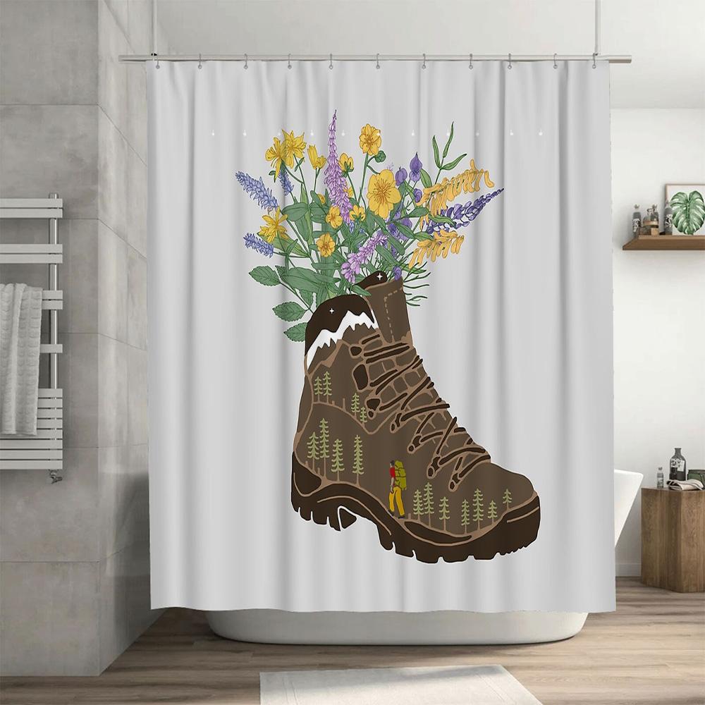 Mountain Hiking Shower Curtain Waterproof Nature Adventure Outdoor Decor Bathroom Set