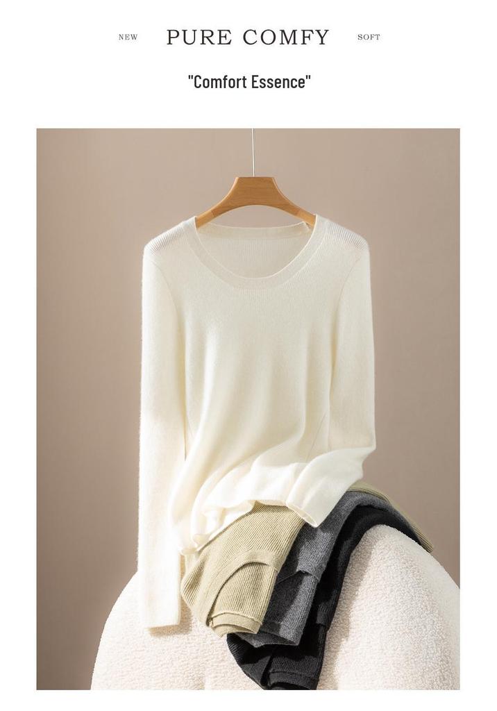 2025 Autumn/Winter 100% Cashmere Slim-fit Ribbed U-neck Striped Base Layer Knitwear