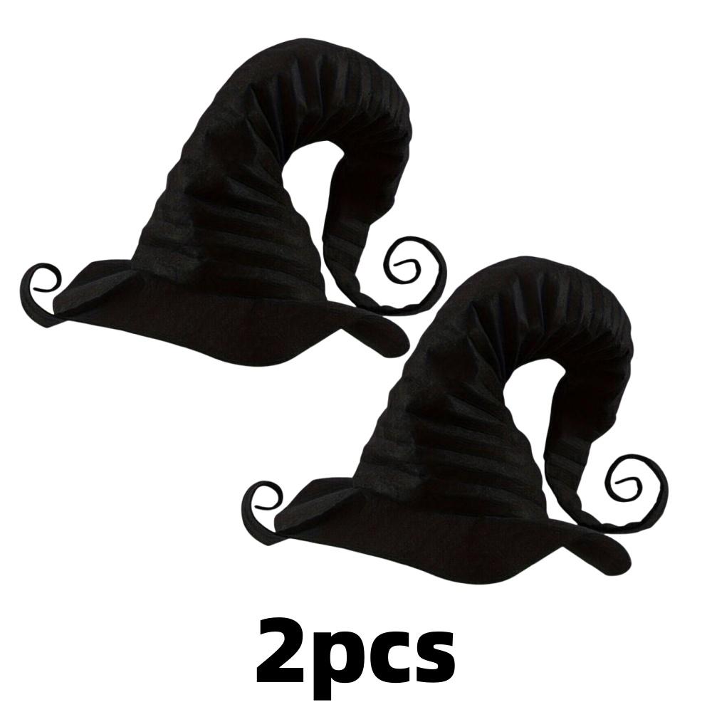 1/2pcs Elegant Black Witch Hat Large Pleated Wizard Style with Ribbon Ties for Halloween Masquerade Party Headwear Cosplay Acces
