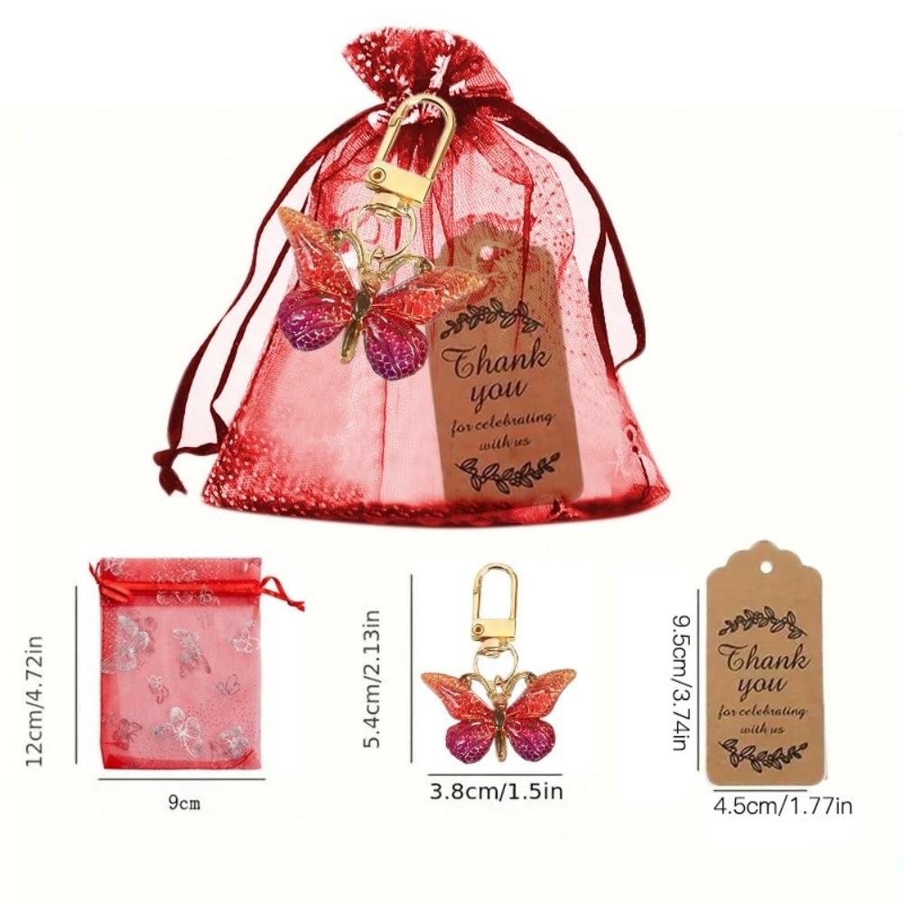 6Set/Pack Gradient Design Butterfly Keychain Gift Set Brown Cards Party Gift Bag Organza Drawstring Bags Party Favor