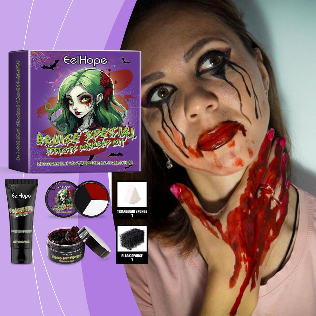 EELHOPE Vampire Cosmetic Set &Bruise Special Effects Makeup Kit & Fake Blood For Halloween Festival And Masquerade Party Looks
