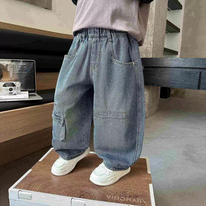 

Стильные корейские джинсы для мальчиков - Весенне-осенние брюки широкого кроя для детей 90 синий