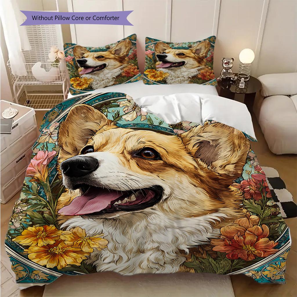 Border Collie Pattern Bedding Quilt Set Quilt Cover Pillowcase Home Decoration Birthday Gift (1 * Duvet Cover + 2 * Pillowcase, Without Core)